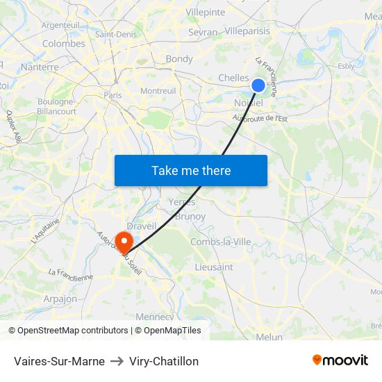 Vaires-Sur-Marne to Viry-Chatillon map