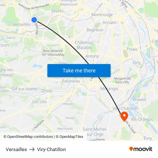 Versailles to Viry-Chatillon map