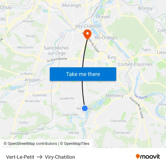 Vert-Le-Petit to Viry-Chatillon map