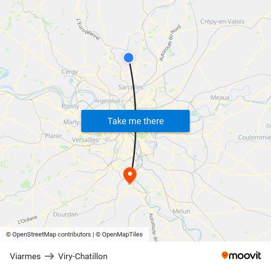 Viarmes to Viry-Chatillon map