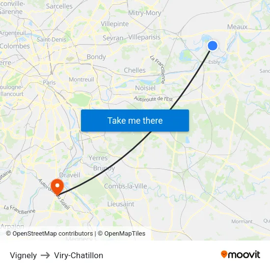 Vignely to Viry-Chatillon map