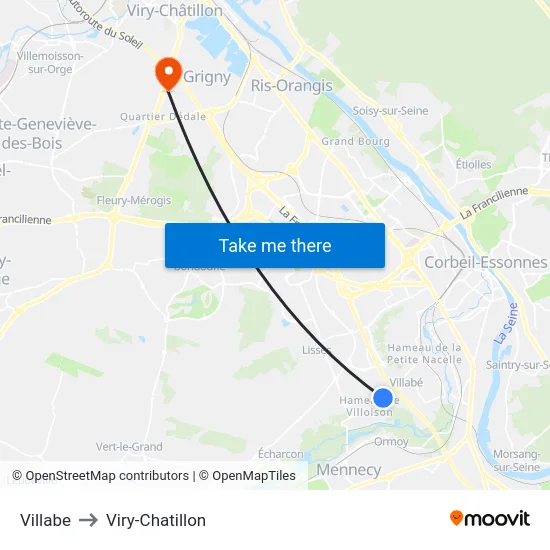 Villabe to Viry-Chatillon map
