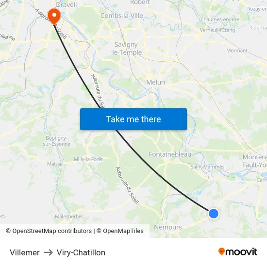 Villemer to Viry-Chatillon map