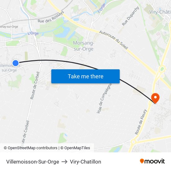 Villemoisson-Sur-Orge to Viry-Chatillon map