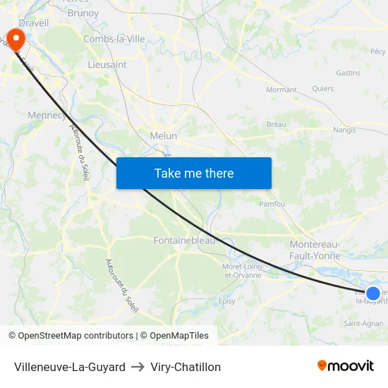 Villeneuve-La-Guyard to Viry-Chatillon map