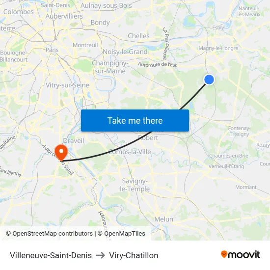 Villeneuve-Saint-Denis to Viry-Chatillon map