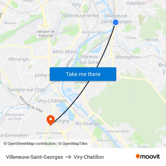Villeneuve-Saint-Georges to Viry-Chatillon map