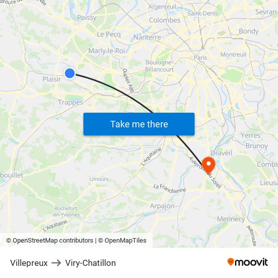 Villepreux to Viry-Chatillon map
