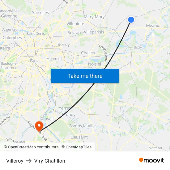 Villeroy to Viry-Chatillon map