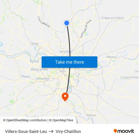 Villers-Sous-Saint-Leu to Viry-Chatillon map