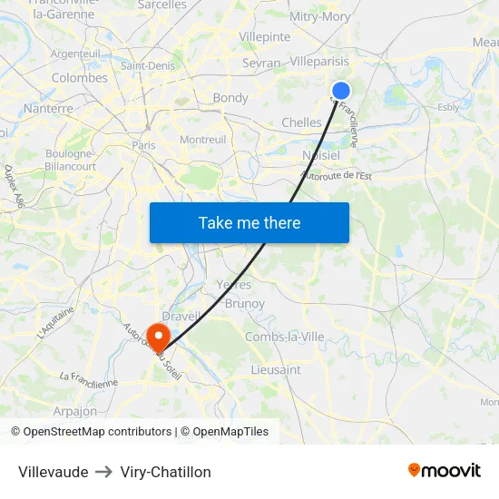 Villevaude to Viry-Chatillon map