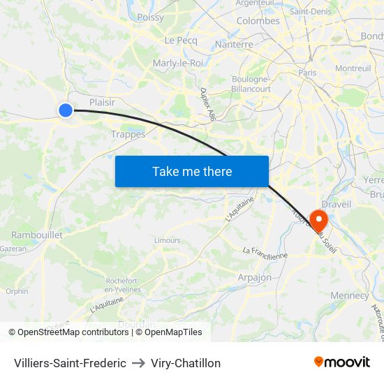 Villiers-Saint-Frederic to Viry-Chatillon map