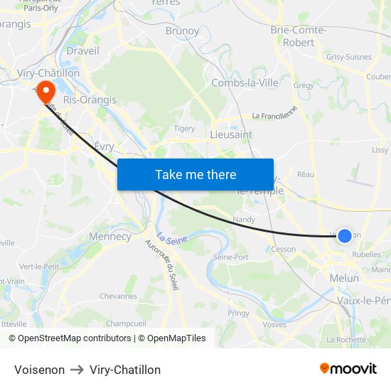 Voisenon to Viry-Chatillon map