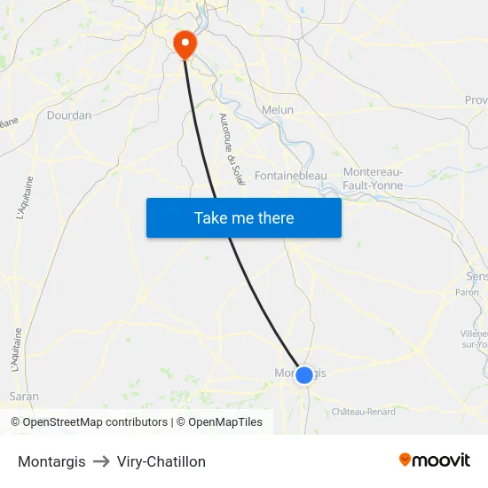 Montargis to Viry-Chatillon map