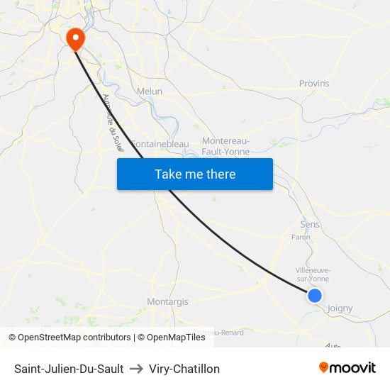 Saint-Julien-Du-Sault to Viry-Chatillon map
