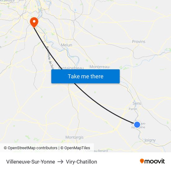 Villeneuve-Sur-Yonne to Viry-Chatillon map