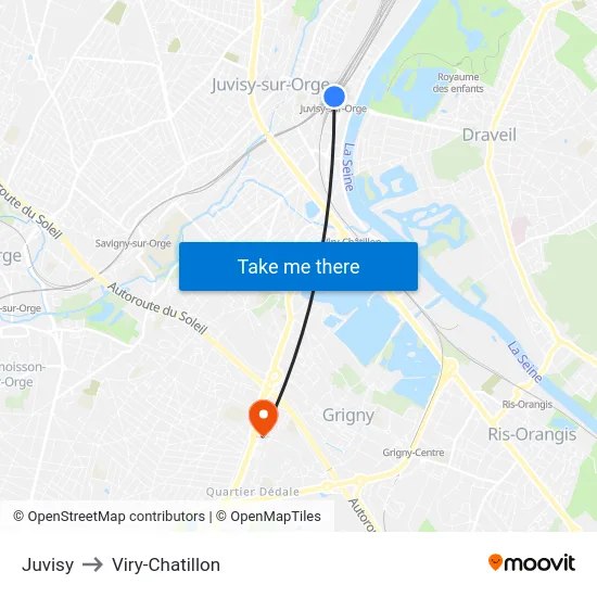 Juvisy to Viry-Chatillon map