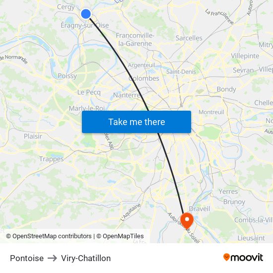 Pontoise to Viry-Chatillon map