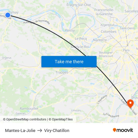 Mantes-La-Jolie to Viry-Chatillon map
