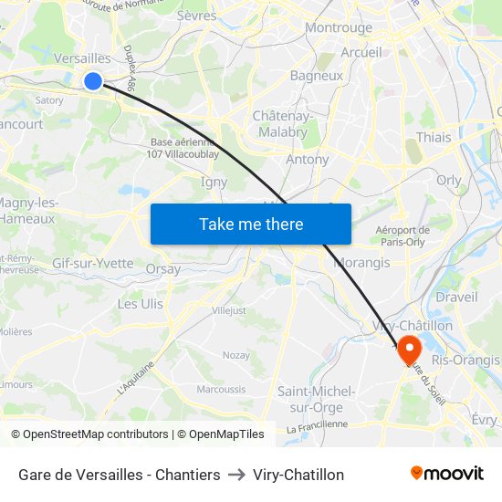 Gare de Versailles - Chantiers to Viry-Chatillon map
