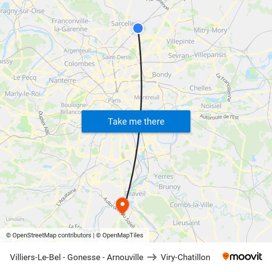 Villiers-Le-Bel - Gonesse - Arnouville to Viry-Chatillon map