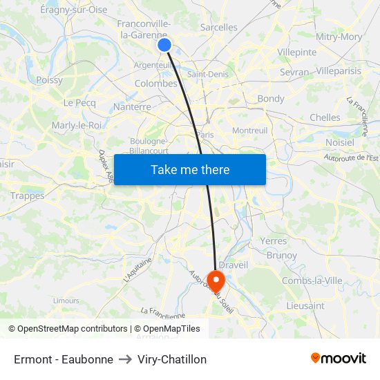 Ermont - Eaubonne to Viry-Chatillon map