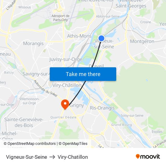 Vigneux-Sur-Seine to Viry-Chatillon map