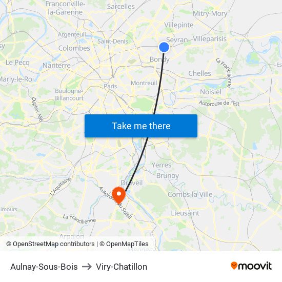 Aulnay-Sous-Bois to Viry-Chatillon map