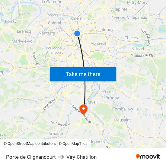 Porte de Clignancourt to Viry-Chatillon map