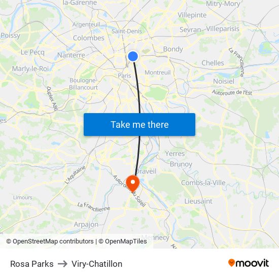 Rosa Parks to Viry-Chatillon map