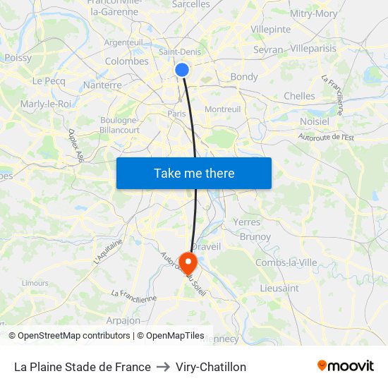 La Plaine Stade de France to Viry-Chatillon map