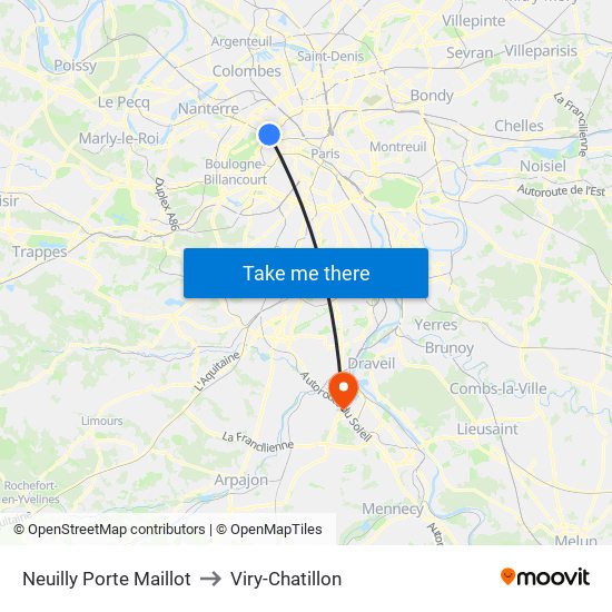 Neuilly Porte Maillot to Viry-Chatillon map