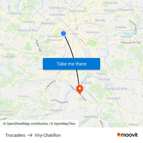 Trocadéro to Viry-Chatillon map