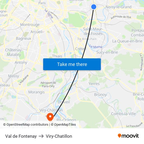 Val de Fontenay to Viry-Chatillon map