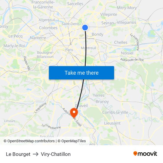 Le Bourget to Viry-Chatillon map