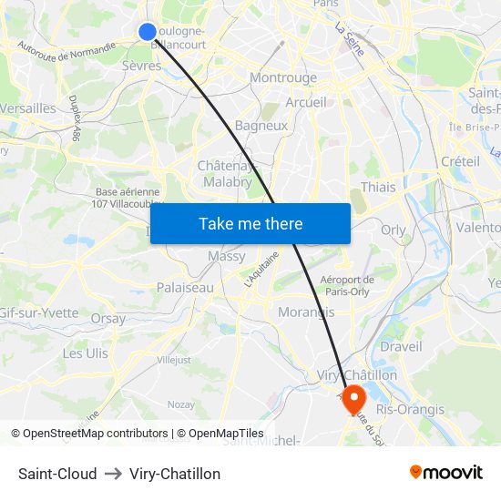 Saint-Cloud to Viry-Chatillon map