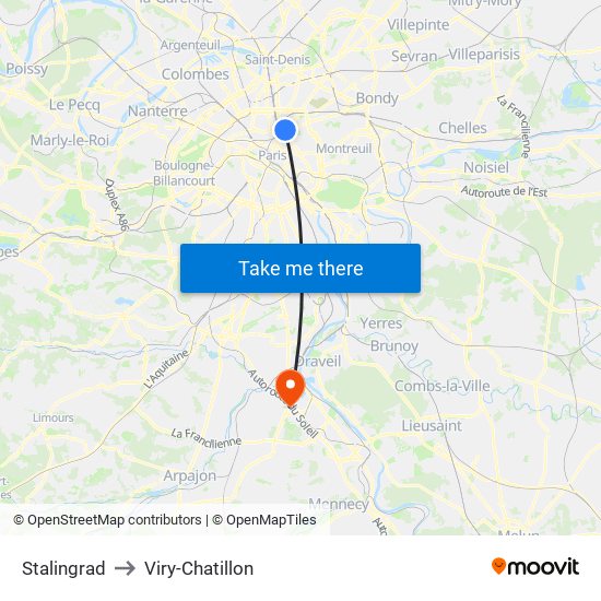 Stalingrad to Viry-Chatillon map