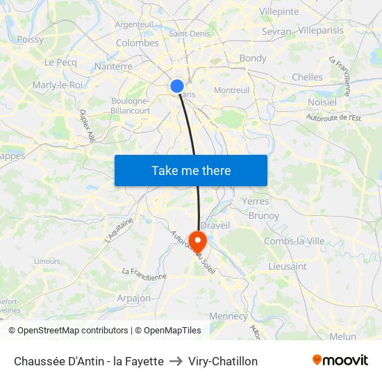 Chaussée D'Antin - la Fayette to Viry-Chatillon map
