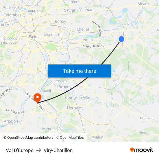 Val D'Europe to Viry-Chatillon map