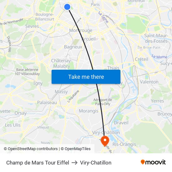 Champ de Mars Tour Eiffel to Viry-Chatillon map
