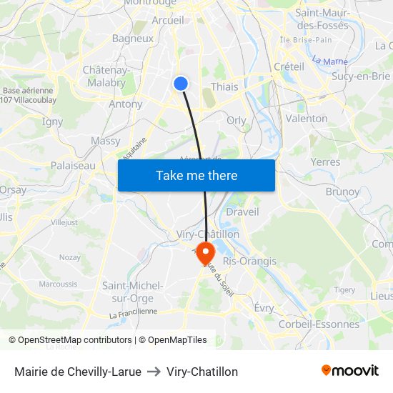 Mairie de Chevilly-Larue to Viry-Chatillon map