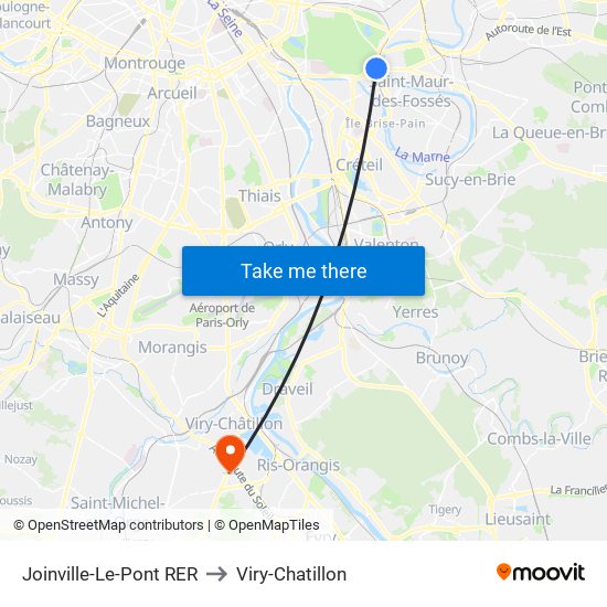 Joinville-Le-Pont RER to Viry-Chatillon map