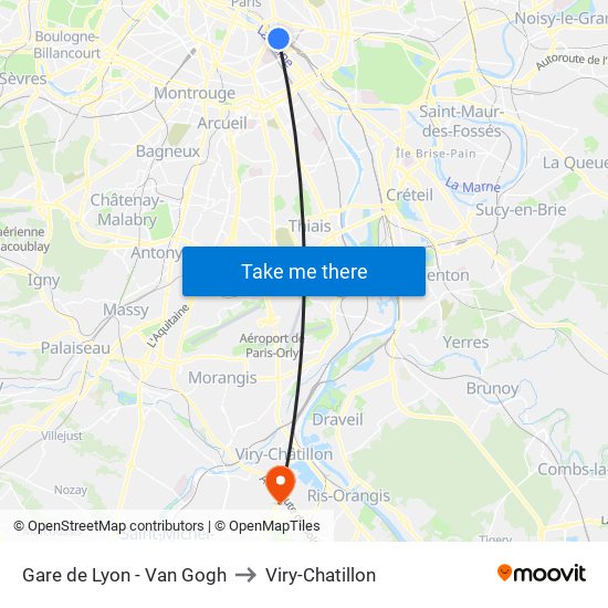Gare de Lyon - Van Gogh to Viry-Chatillon map