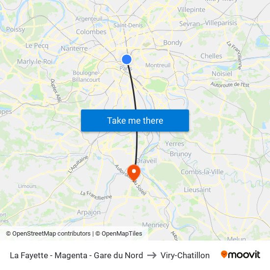 La Fayette - Magenta - Gare du Nord to Viry-Chatillon map