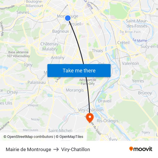 Mairie de Montrouge to Viry-Chatillon map