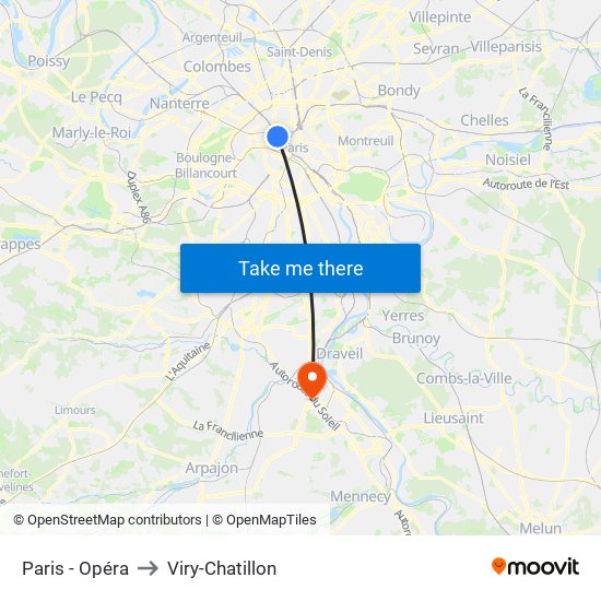 Paris - Opéra to Viry-Chatillon map
