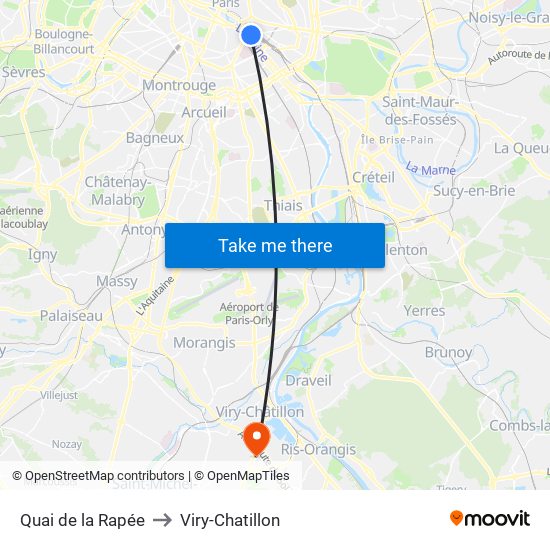 Quai de la Rapée to Viry-Chatillon map
