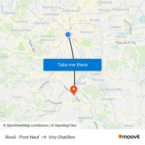 Rivoli - Pont Neuf to Viry-Chatillon map
