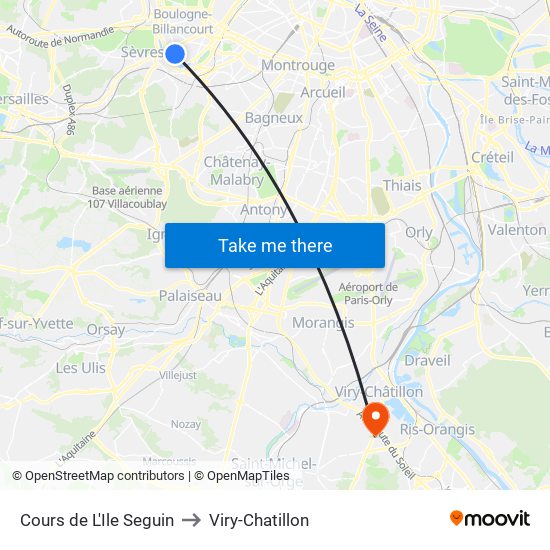 Cours de L'Ile Seguin to Viry-Chatillon map