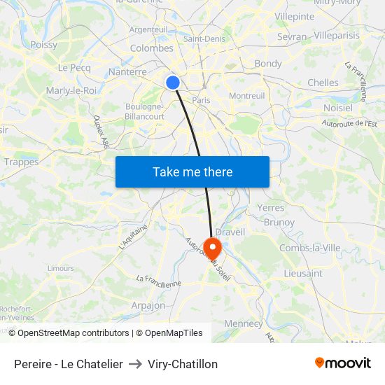 Pereire - Le Chatelier to Viry-Chatillon map